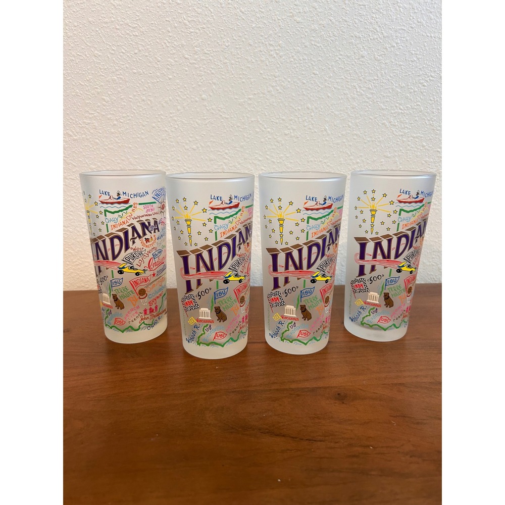 Catstudio Indiana State Frosted Highball Glasses Set of 4 Map Souvenir 2016